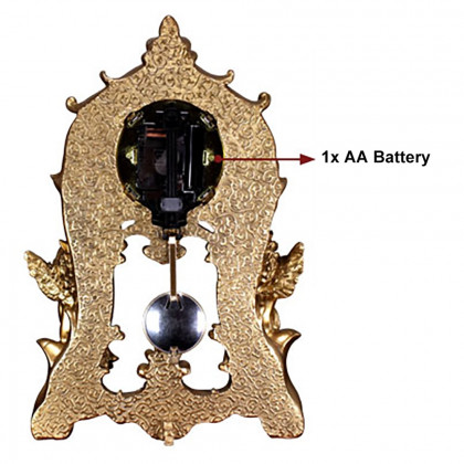 HMR - Traditional Vintage Gold Resin Angel Table Clock With Exquisitely Carved Pendulum Clock