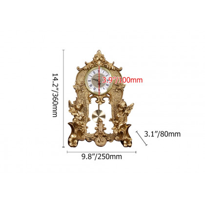 HMR - Traditional Vintage Gold Resin Angel Table Clock With Exquisitely Carved Pendulum Clock
