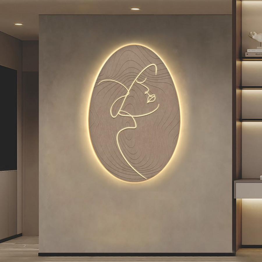 HMR - 31.5" Oval LED Abstract Wall Art Modern Woman Face Sculpture Decor Living Room Bedroom