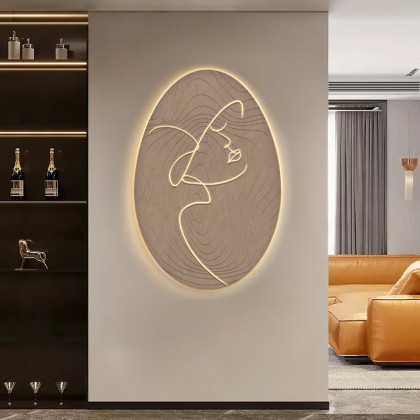 HMR - 31.5" Oval LED Abstract Wall Art Modern Woman Face Sculpture Decor Living Room Bedroom