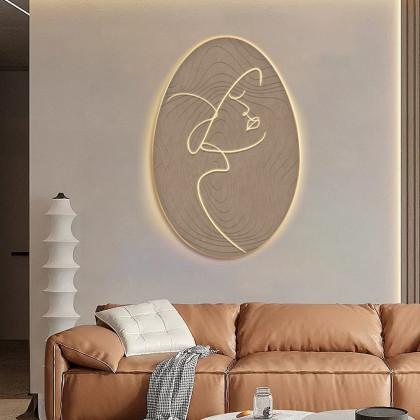 HMR - 31.5" Oval LED Abstract Wall Art Modern Woman Face Sculpture Decor Living Room Bedroom
