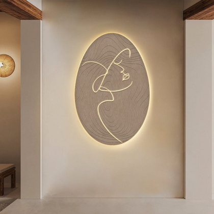 HMR - 31.5" Oval LED Abstract Wall Art Modern Woman Face Sculpture Decor Living Room Bedroom