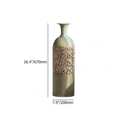 HMR French Country Large Metal Floor Vase Tall Home Geometric Decor Art - Green & White, 7.9"W x 7.9"D x 26.4"H