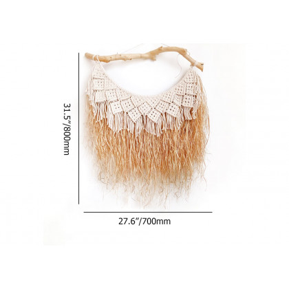 HMR - Large Handmade Boho Woven Raffia Wood Tapestry Natural Cotton Macrame Wall Hanging