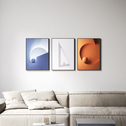 HMR - 28" 3-Pieces Modern Wall Decor Living Room Abstract Art Canvas Print with Metal Frame