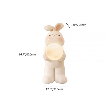 HMR - 24.4" White Resin Rabbit Moon Floor Lamp Sculpture Ornament Decor Living Room Bedroom