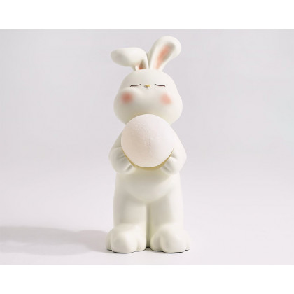HMR - 24.4" White Resin Rabbit Moon Floor Lamp Sculpture Ornament Decor Living Room Bedroom