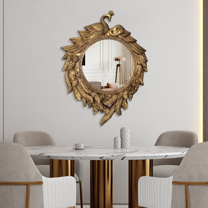 HMR - 29" Traditional Peacock Wall Mirror Abstract Resin Decor Art Living Room in Bronze