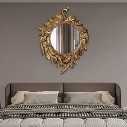 HMR - 29" Traditional Peacock Wall Mirror Abstract Resin Decor Art Living Room in Bronze
