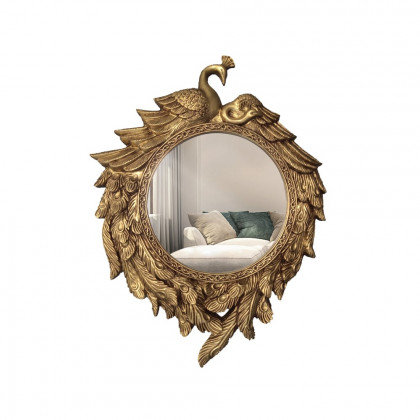 HMR - 29" Traditional Peacock Wall Mirror Abstract Resin Decor Art Living Room in Bronze