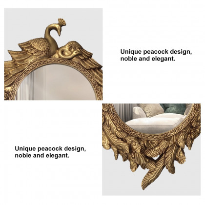 HMR - 29" Traditional Peacock Wall Mirror Abstract Resin Decor Art Living Room in Bronze