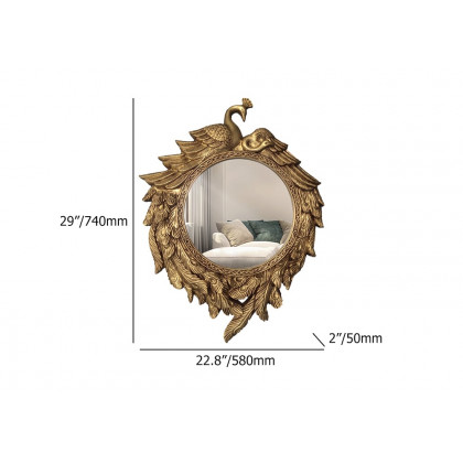 HMR - 29" Traditional Peacock Wall Mirror Abstract Resin Decor Art Living Room in Bronze