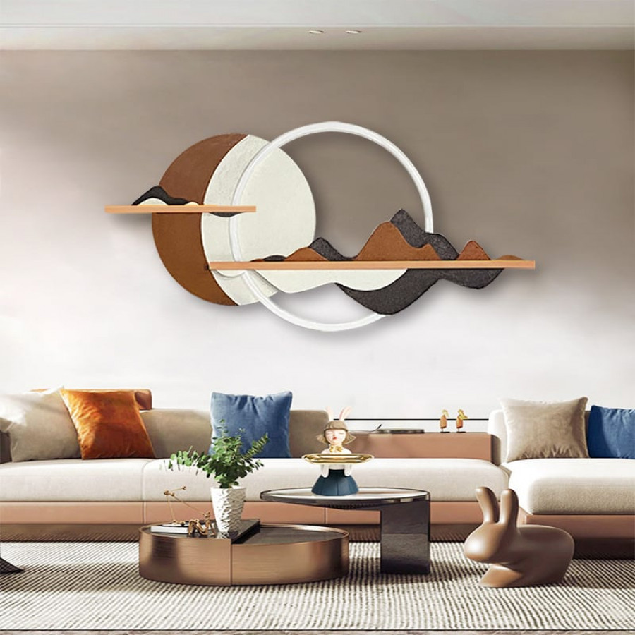 HMR - 3D Abstract Mountain Wall Decor Modern Geometric Round Painting Art Living Room Bedroom