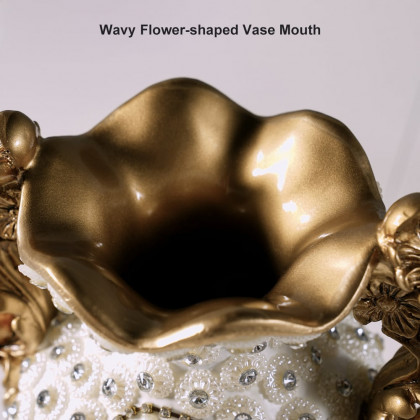 HMR - Shinely 15" European Retro White & Gold Resin Large Flower Vase Decor Art Living Room