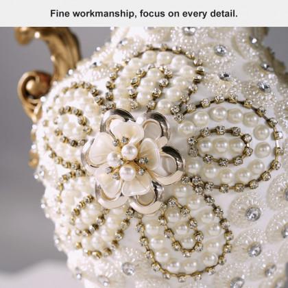 HMR - Shinely 15" European Retro White & Gold Resin Large Flower Vase Decor Art Living Room