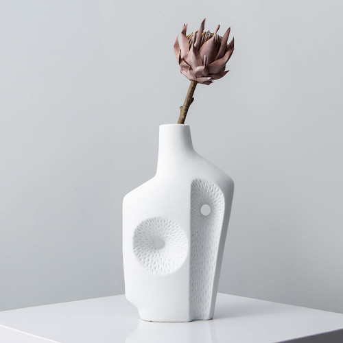 HMR Modern White Resin Flower Vase Sculpture Home Decorative Figurine Object Desk Decor Art - 6.7"