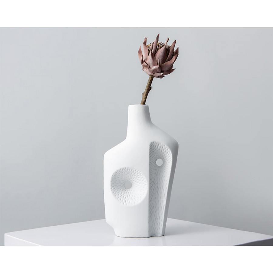HMR - Modern White Resin Flower Vase Sculpture Home Decorative Figurine Object Desk Decor Art