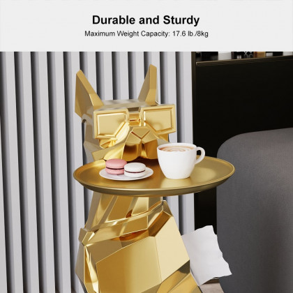 HMR Dog Sculpture Resin Side Table with Tray Top & Tissue Box - Gold