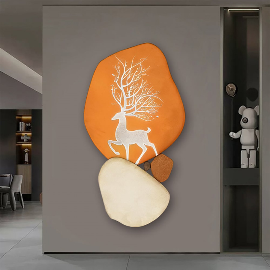 HMR - Modern Wooden Deer Wall Decor Irregular Abstract Elk Painting Art Living Room Bedroom