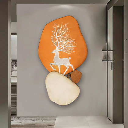 HMR - Modern Wooden Deer Wall Decor Irregular Abstract Elk Painting Art Living Room Bedroom