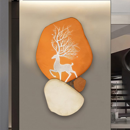 HMR - Modern Wooden Deer Wall Decor Irregular Abstract Elk Painting Art Living Room Bedroom