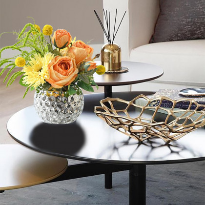 HMR - Orange Artificial Flower Arrangement in Silver Vase Table Centerpiece Fake Flower