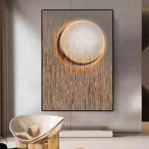 HMR - Abstract Round Moon Wall Decor Modern Geometric Painting Art Canvas Prints with Frame