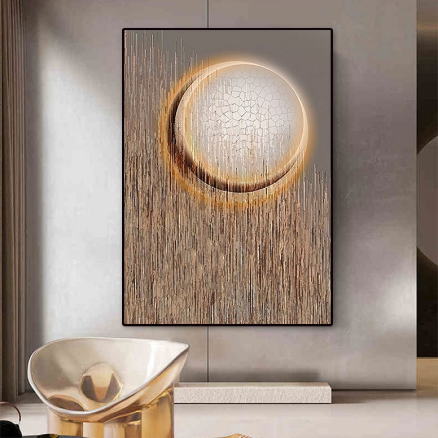 HMR - Abstract Round Moon Wall Decor Modern Geometric Painting Art Canvas Prints with Frame