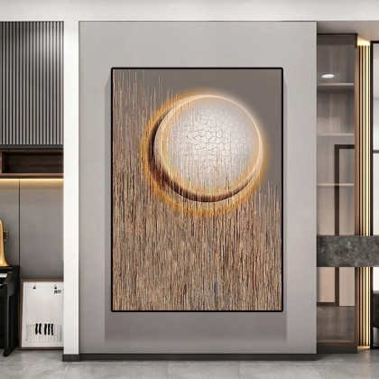HMR - Abstract Round Moon Wall Decor Modern Geometric Painting Art Canvas Prints with Frame
