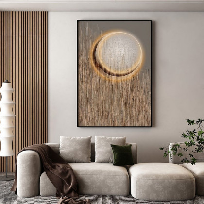 HMR - Abstract Round Moon Wall Decor Modern Geometric Painting Art Canvas Prints with Frame
