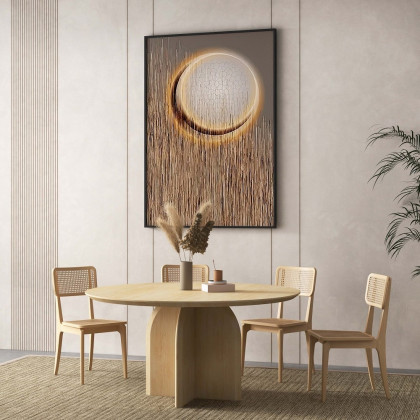 HMR - Abstract Round Moon Wall Decor Modern Geometric Painting Art Canvas Prints with Frame