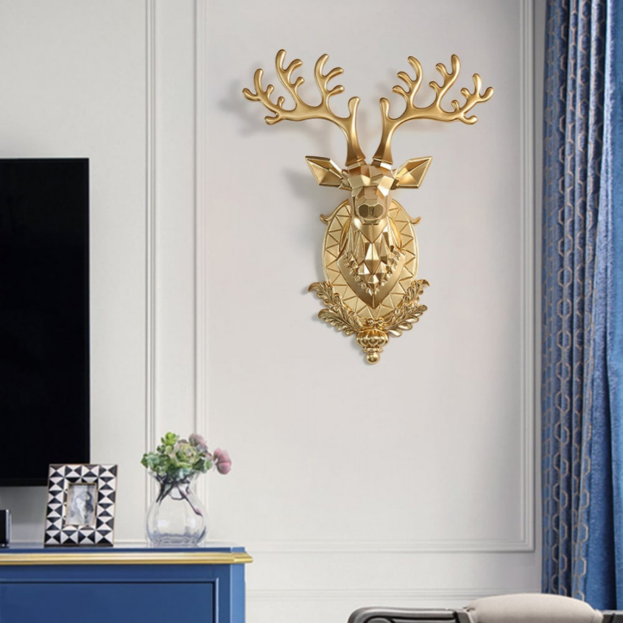 HMR - Creative Gold Lucky Deer Animals Head Wall Sculptures Wall Decorations