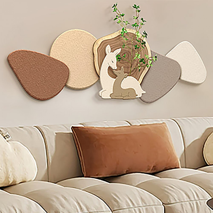 HMR - Japandi Deer 3D Wall Decorative Painting Creative Living Room Decor with Faux Plants