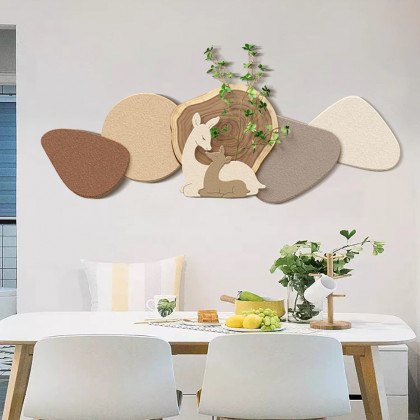 HMR - Japandi Deer 3D Wall Decorative Painting Creative Living Room Decor with Faux Plants