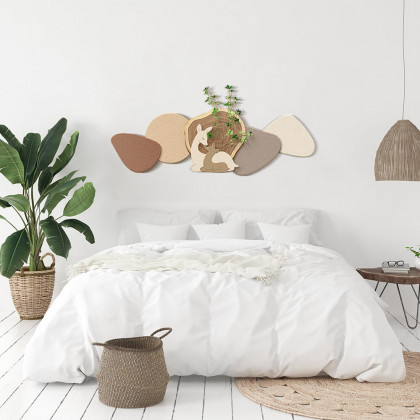 HMR - Japandi Deer 3D Wall Decorative Painting Creative Living Room Decor with Faux Plants