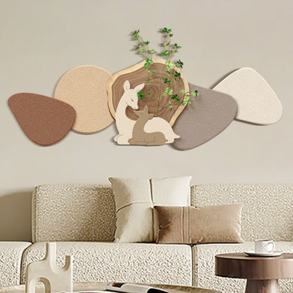 HMR - Japandi Deer 3D Wall Decorative Painting Creative Living Room Decor with Faux Plants