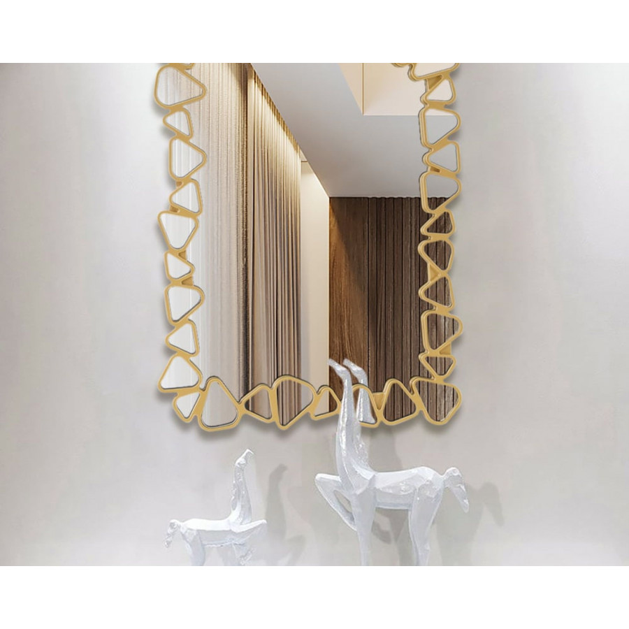 HMR Modern Large Gold Irregular Pebble Wall Mirror Decor with Geometric Frame Living Room - Rectangle