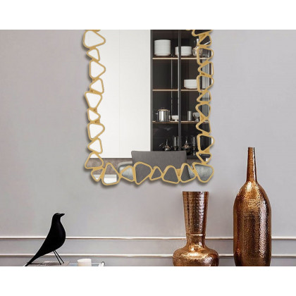 HMR Modern Large Gold Irregular Pebble Wall Mirror Decor with Geometric Frame Living Room - Rectangle