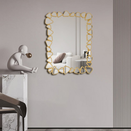 HMR Modern Large Gold Irregular Pebble Wall Mirror Decor with Geometric Frame Living Room - Rectangle