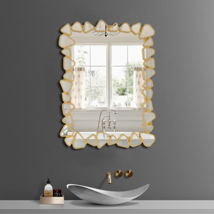 HMR Modern Large Gold Irregular Pebble Wall Mirror Decor with Geometric Frame Living Room - Rectangle