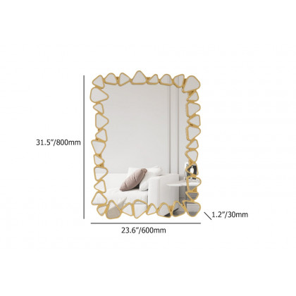 HMR Modern Large Gold Irregular Pebble Wall Mirror Decor with Geometric Frame Living Room - Rectangle