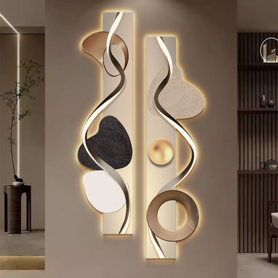 HMR - 39.4" Modern Abstract Geometric Multi-color Acrylic Wall Art with LED Backlighting