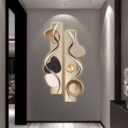 HMR - 39.4" Modern Abstract Geometric Multi-color Acrylic Wall Art with LED Backlighting
