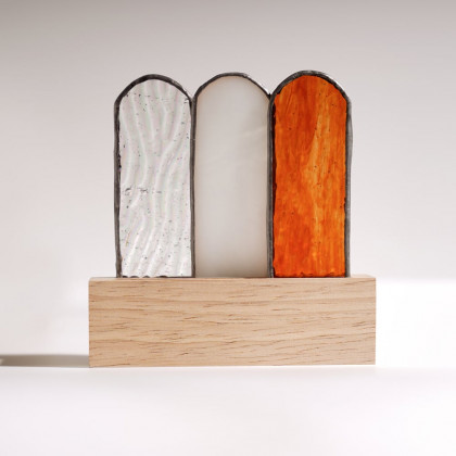HMR - 3 Pieces Resurrection Stained Glass Sculpture Ornament Decor Art Set with Wooden Base