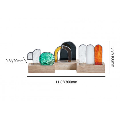 HMR - 3 Pieces Resurrection Stained Glass Sculpture Ornament Decor Art Set with Wooden Base