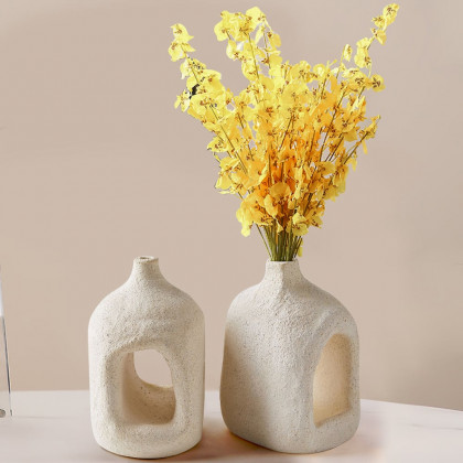HMR - 2 Pieces Khaki Resin Flower Vase Set Japandi Abstract Decor Art Living Room Bedroom