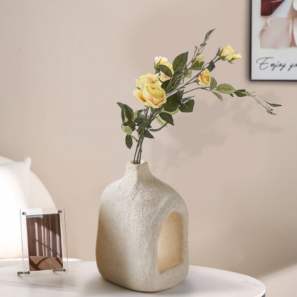 HMR - 2 Pieces Khaki Resin Flower Vase Set Japandi Abstract Decor Art Living Room Bedroom
