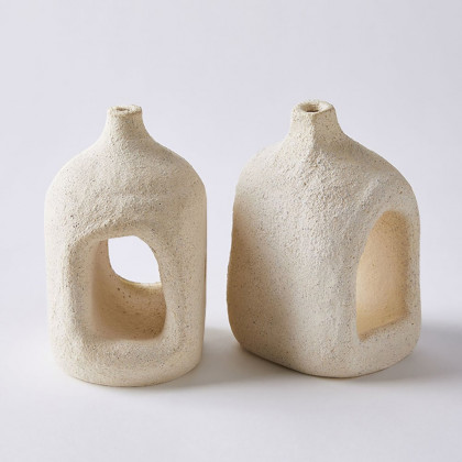 HMR - 2 Pieces Khaki Resin Flower Vase Set Japandi Abstract Decor Art Living Room Bedroom