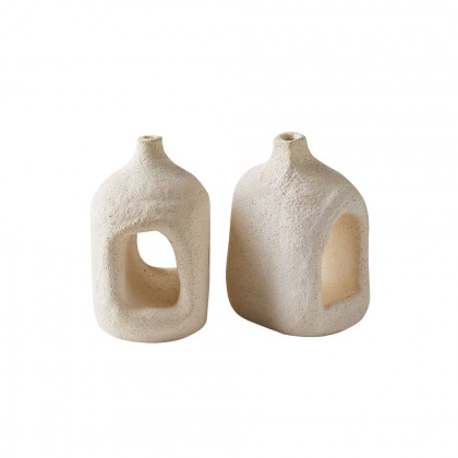 HMR - 2 Pieces Khaki Resin Flower Vase Set Japandi Abstract Decor Art Living Room Bedroom