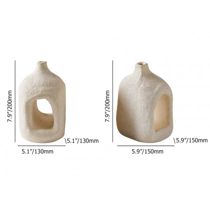 HMR - 2 Pieces Khaki Resin Flower Vase Set Japandi Abstract Decor Art Living Room Bedroom